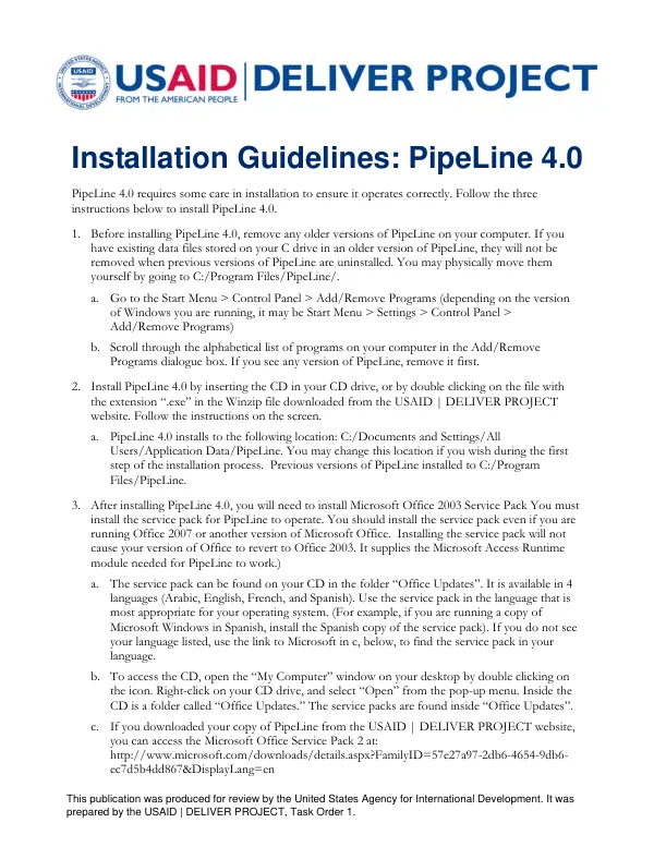 Installation Guidelines: PipeLine 4.0