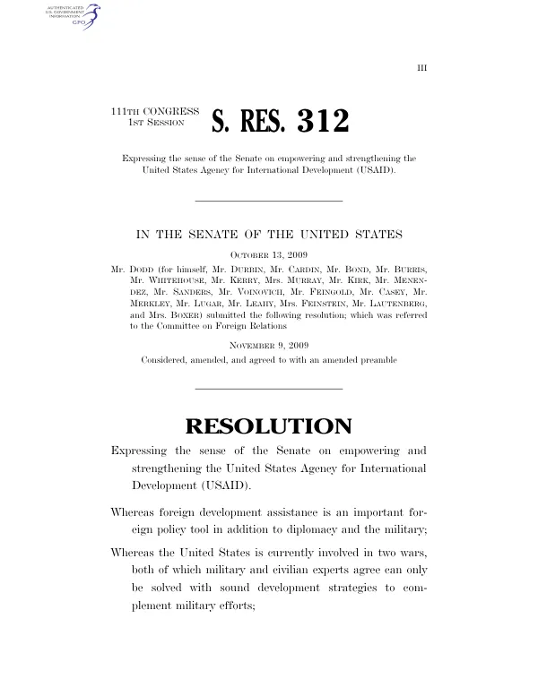 Expressing the sense of the Senate on empowering and strengthening the United States Agency for International Development (USAID)