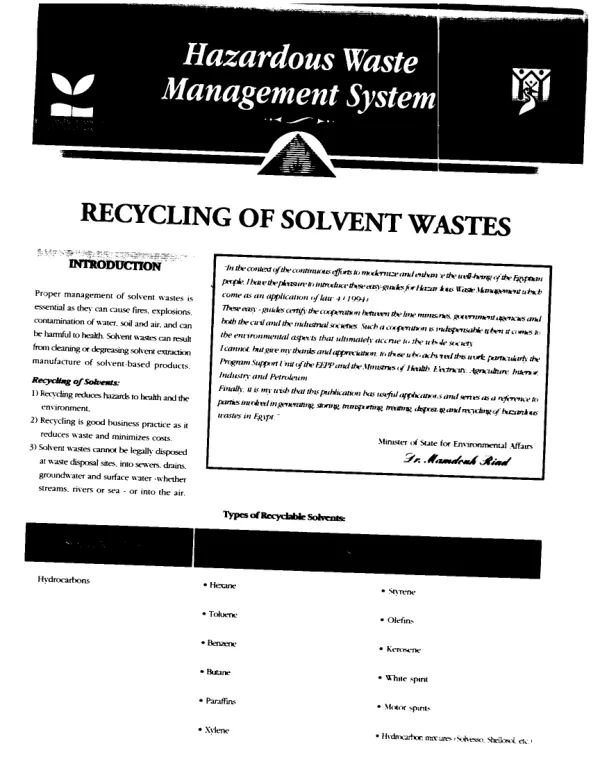 Recycling of Solvent Wastes