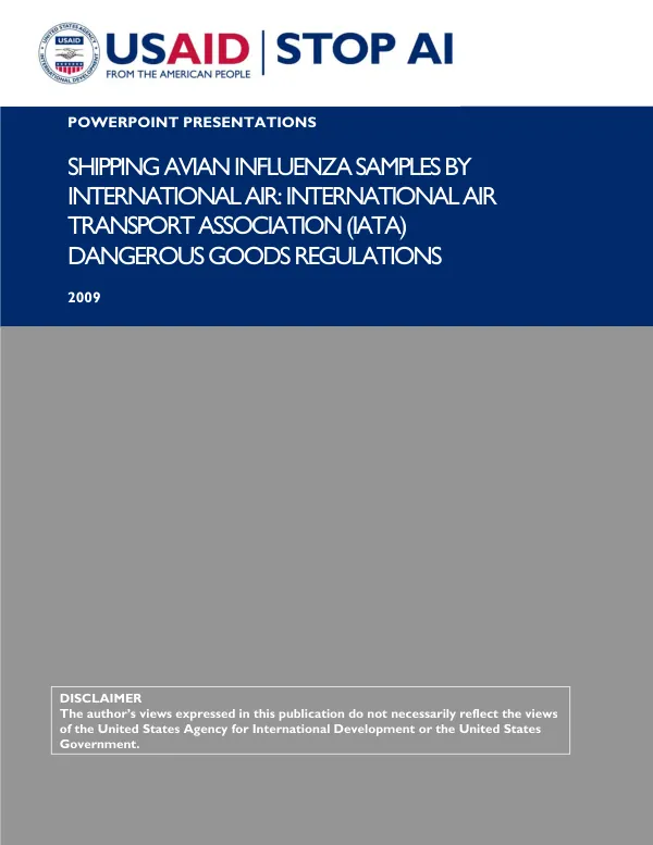 Shipping Avian Influenza Samples by International Air: International Air Transport Association (IATA) Dangerous Goods Regulations