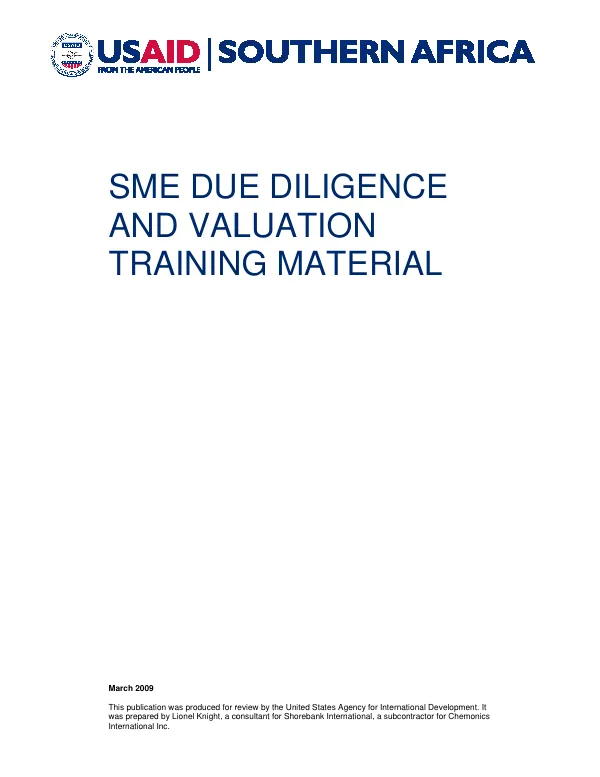 SME Due Diligence and Valuation Training Material