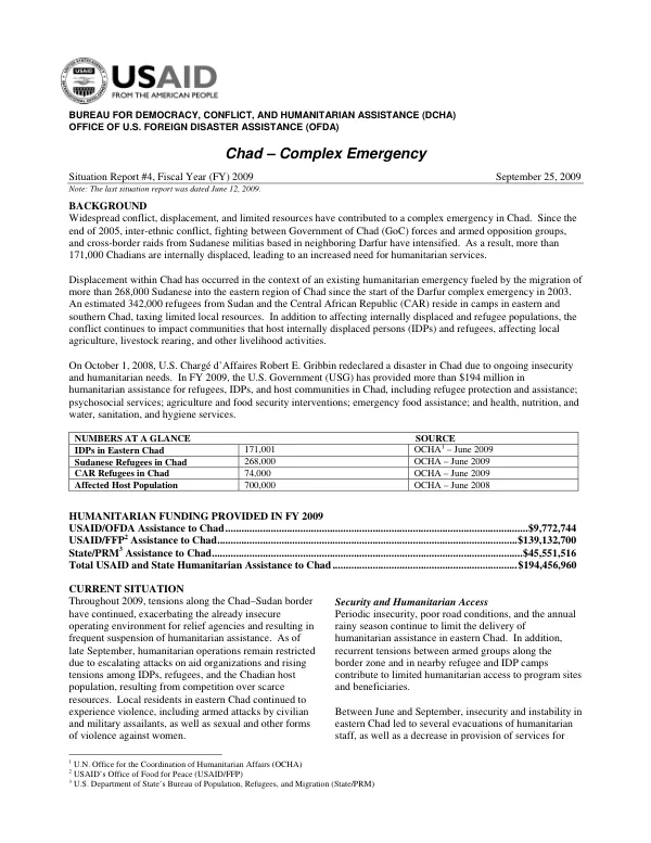 USAID-DCHA Chad Complex Emergency Situation Report #4