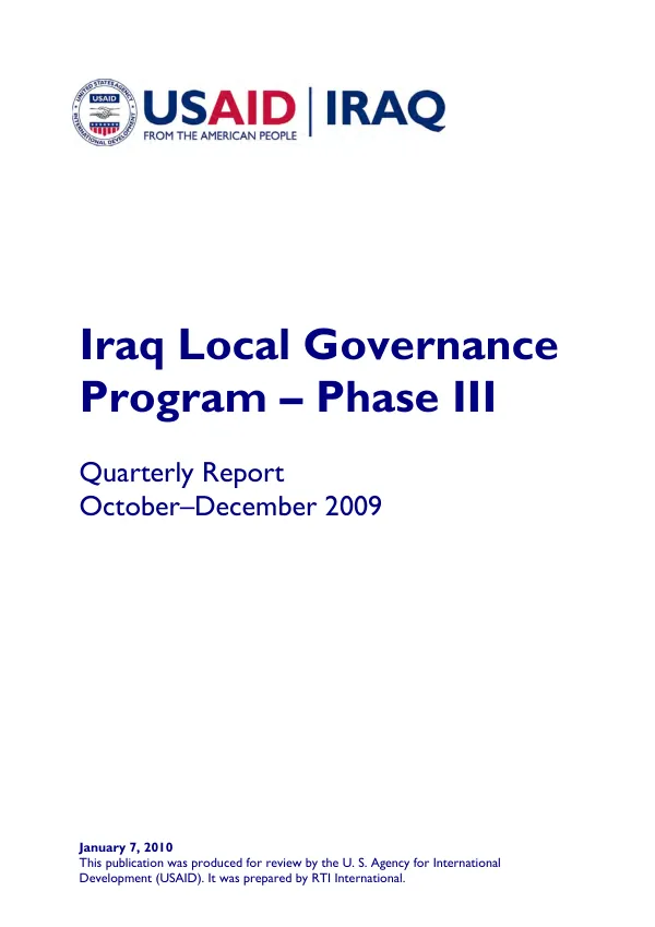 Iraq Local Governance Program – Phase III Quarterly Report, October–December 2009