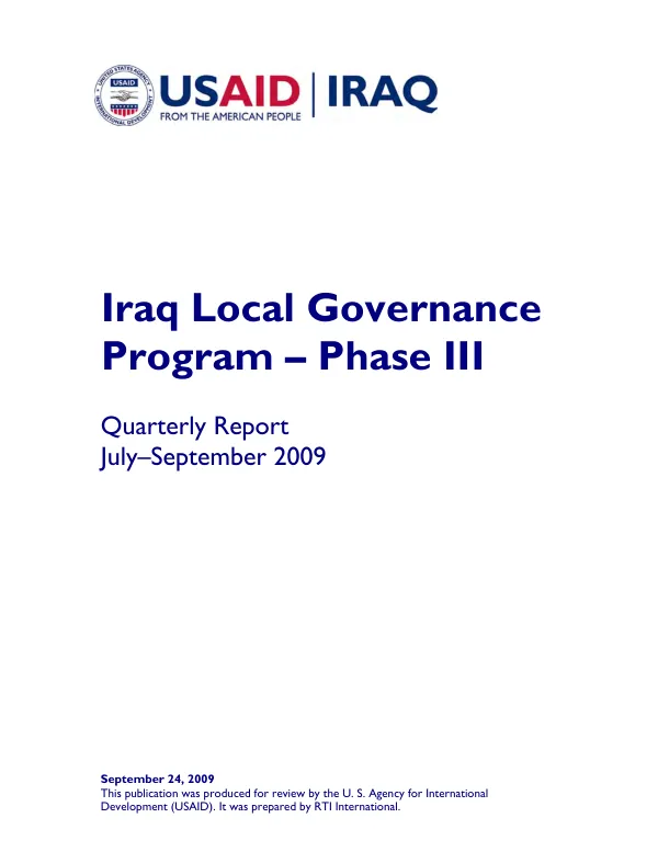 Iraq Local Governance Program – Phase III (LGP III) Quarterly Report, July–September 2009