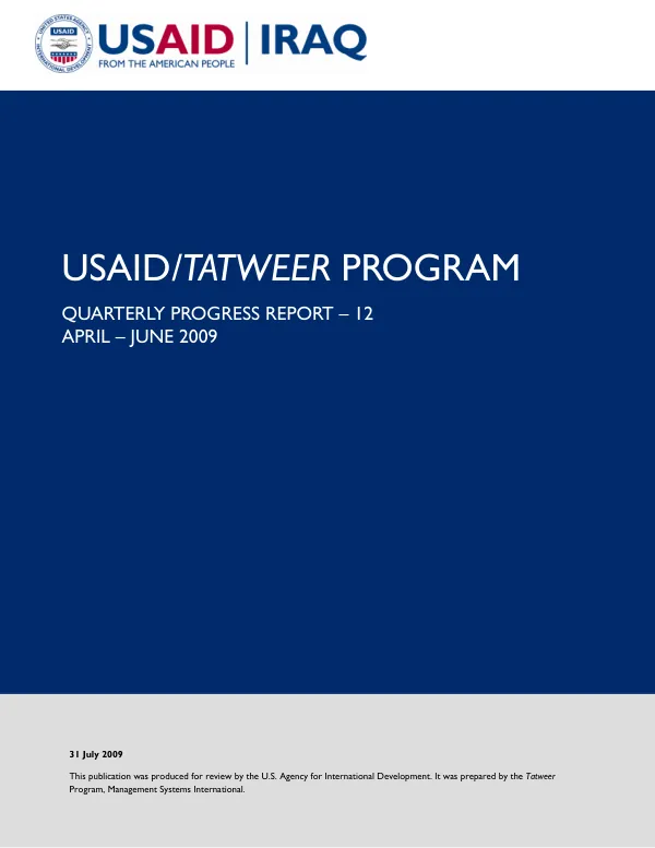 Quarterly Progress Report 12: April–June 2009