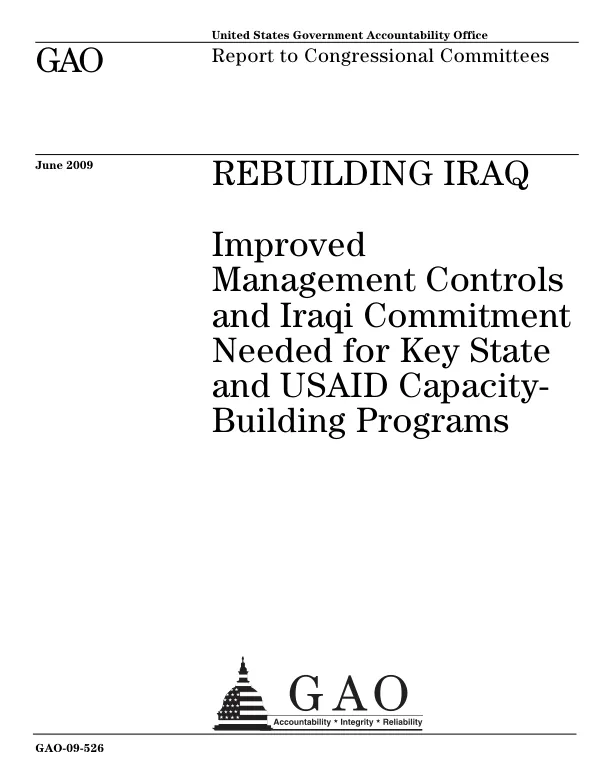 Rebuilding Iraq: Improved Management Controls and Iraqi Commitment Needed for Key State and USAID Capacity-Building Programs