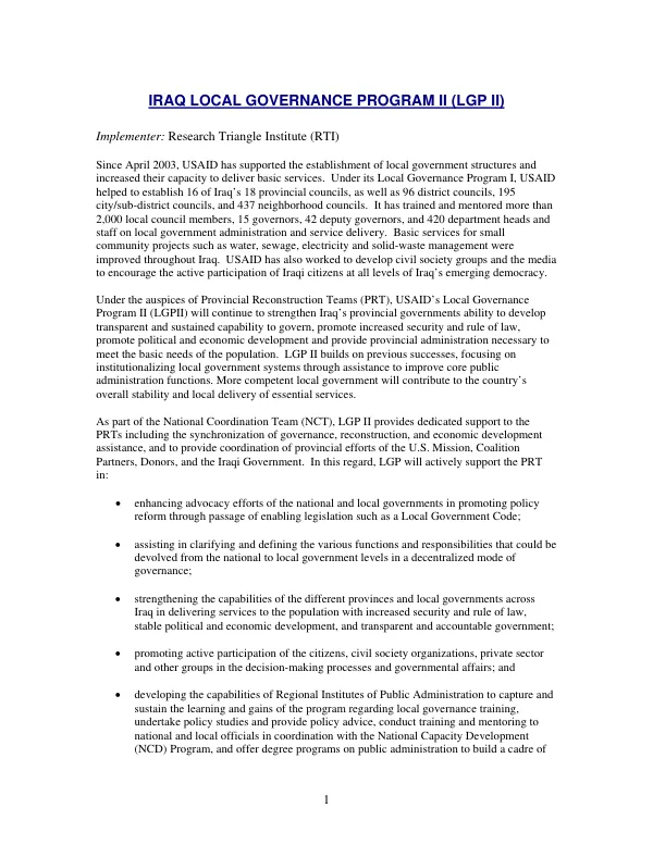 Iraq Local Governance Program II (LGP II)