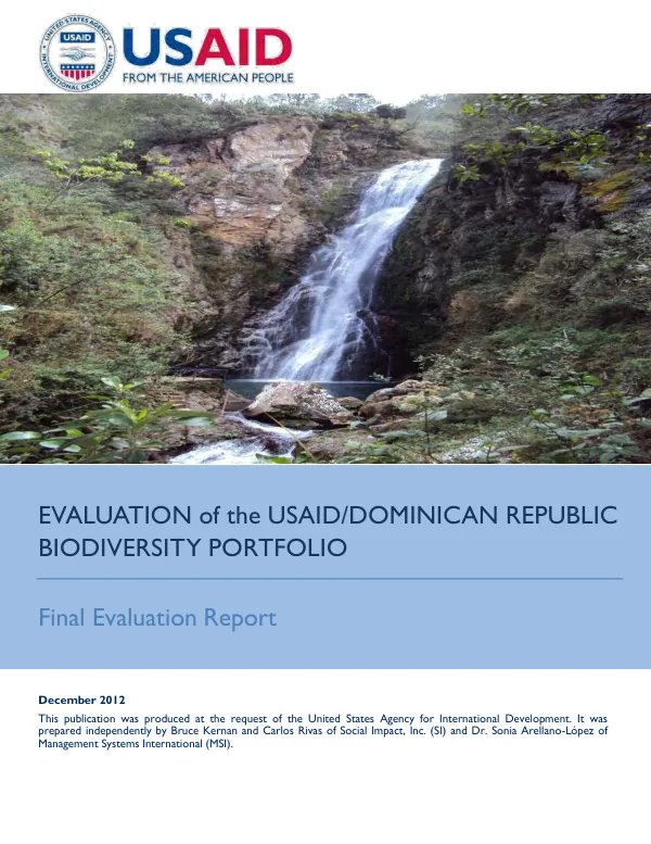 Evaluation of the USAID/Dominican Republic biodiversity portfolio : final report