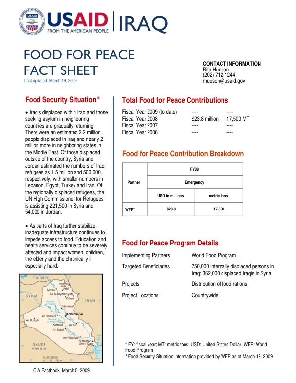 Food for Peace Fact Sheet: Iraq