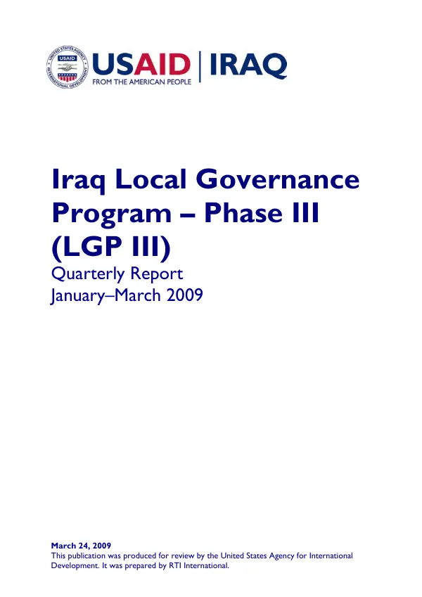 Iraq Local Governance Program – Phase III Quarterly Report, January–March 2009