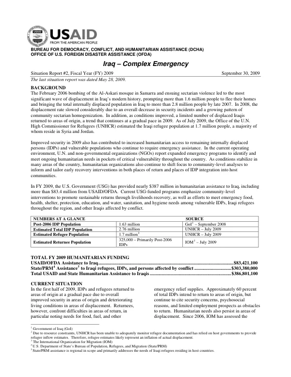 USAID-DCHA Iraq Complex Emergency Situation Report #2