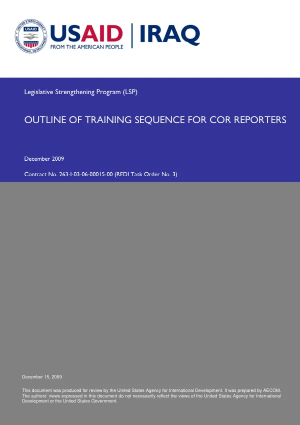 Legislative Strengthening Program (LSP) Monthly Report