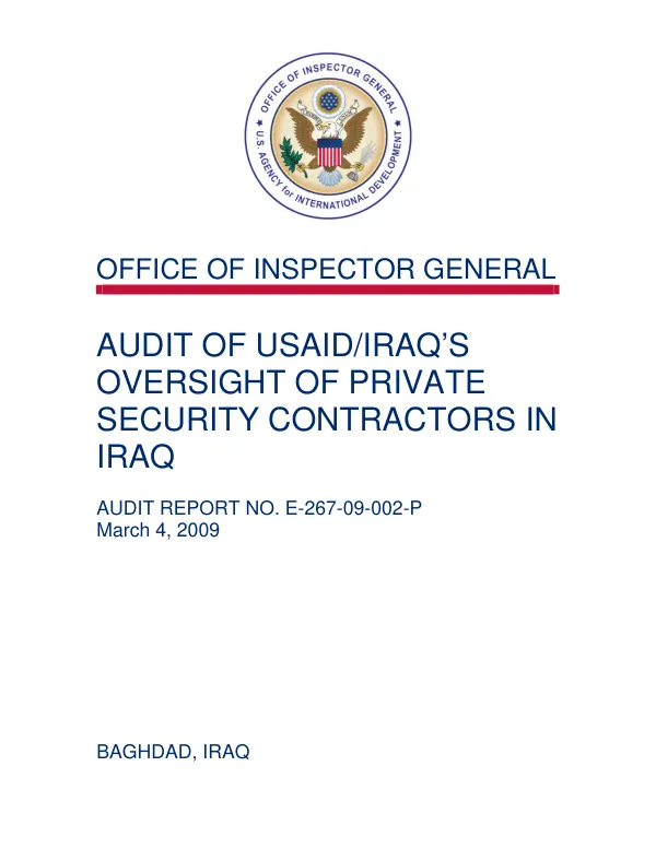 Audit of USAID/Iraq’s Oversight of Private Security Contractors in Iraq