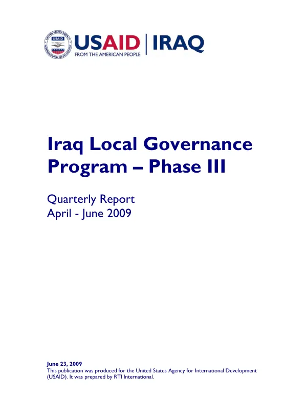 Iraq Local Governance Program – Phase III (LGP III) Quarterly Report, April - June 2009