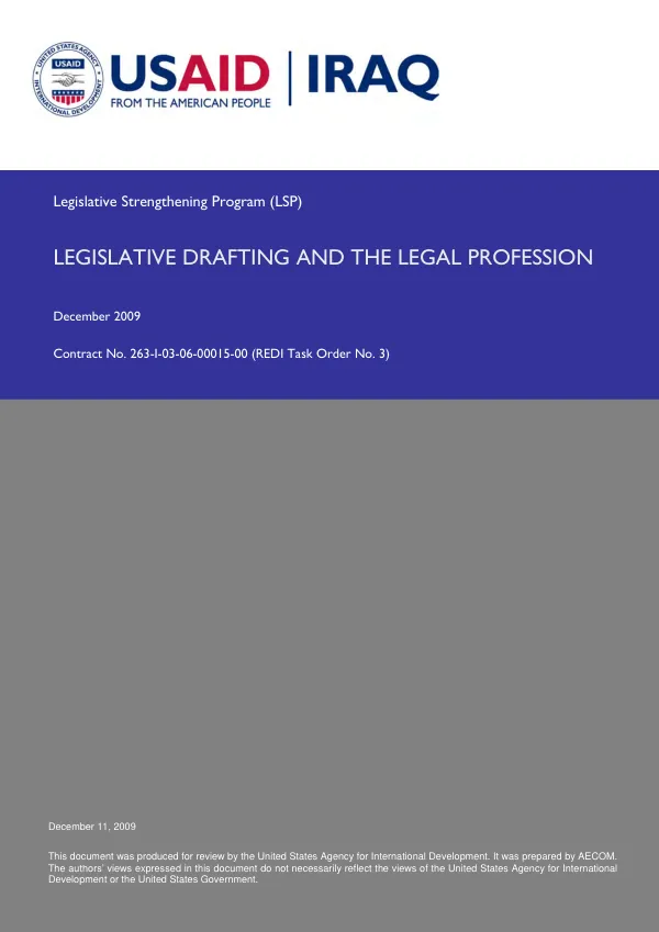 Legislative Strengthening Program (LSP): Legislative Drafting and the Legal Profession