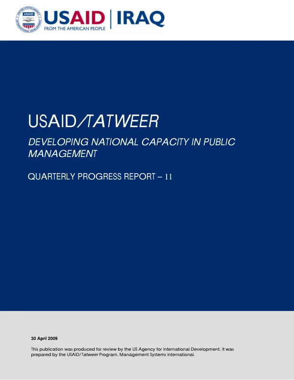 Quarterly Progress Report 11: Developing National Capacity in Public Management