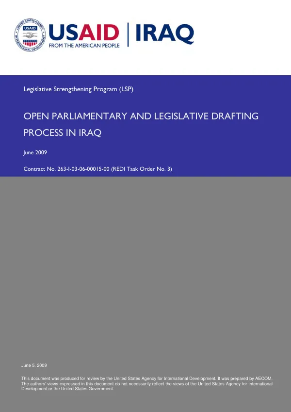 Legislative Strengthening Program (LSP): OPEN PARLIAMENTARY AND LEGISLATIVE DRAFTING PROCESS IN IRAQ