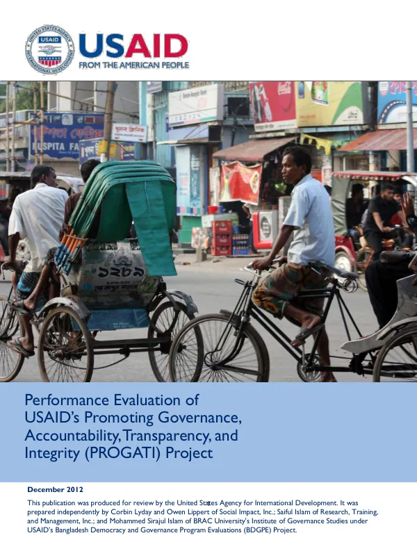 Performance evaluation of USAID"s promoting governance accountability, transparency, and integrity (PROGATI) project