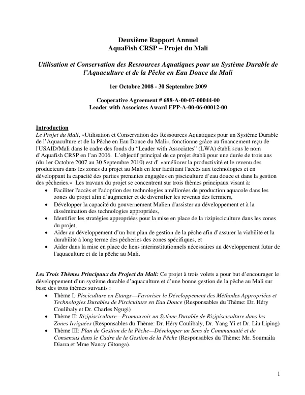 Deuxième Rapport Annuel AquaFish CRSP – Projet du Mali