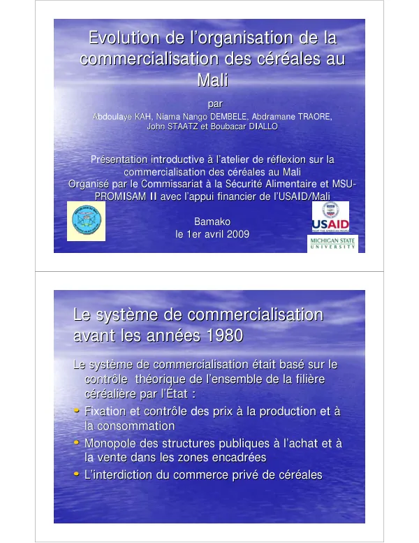 Evolution de l'organisation de la commercialisation des céréales au Mali
