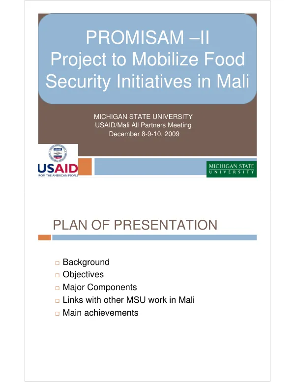 PROMISAM II: Project to Mobilize Food Security Initiatives in Mali