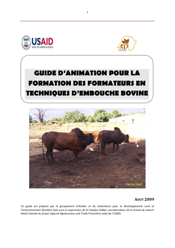 Guide d'Animation pour la Formation des Formateurs en Techniques d'Embouche Bovine