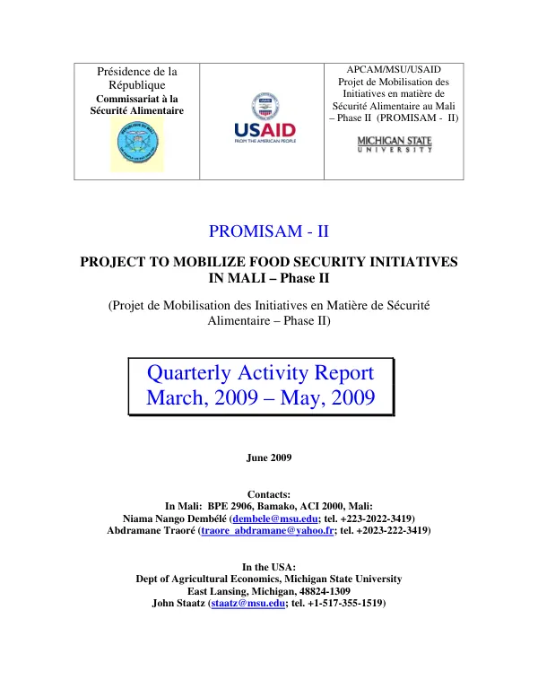 Project to Mobilize Food Security Initiatives in Mali – Phase II (Projet de Mobilisation des Initiatives en Matière de Sécurité Alimentaire – Phase II)