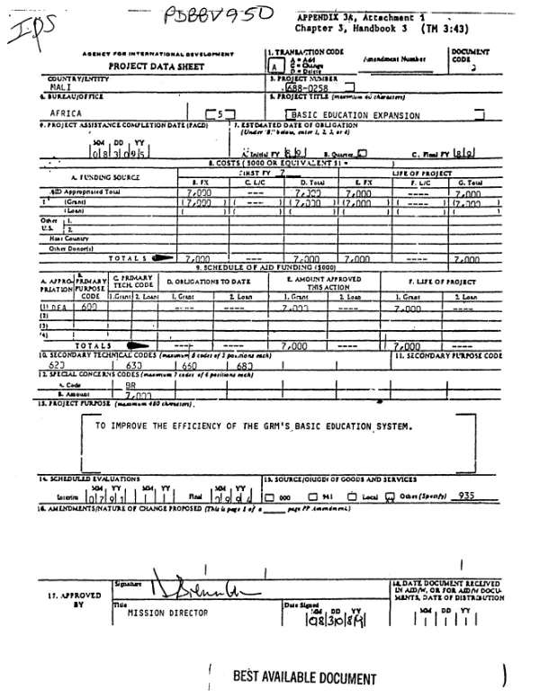 PROJECT DATA SHEET