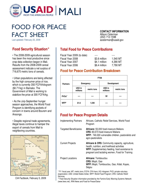 Food for Peace Fact Sheet Mali
