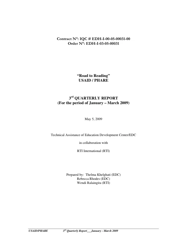 3rd Quarterly Report: January - March 2009