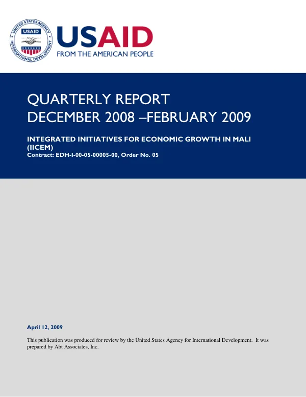 Quarterly Report: Integrated Initiatives for Economic Growth in Mali (IICEM)