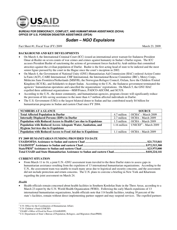 USAID-DCHA Sudan -NGO Expulsions Fact Sheet #1