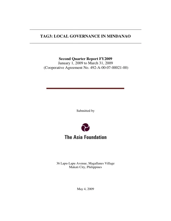 Second Quarter Report FY2009: Local Governance in Mindanao