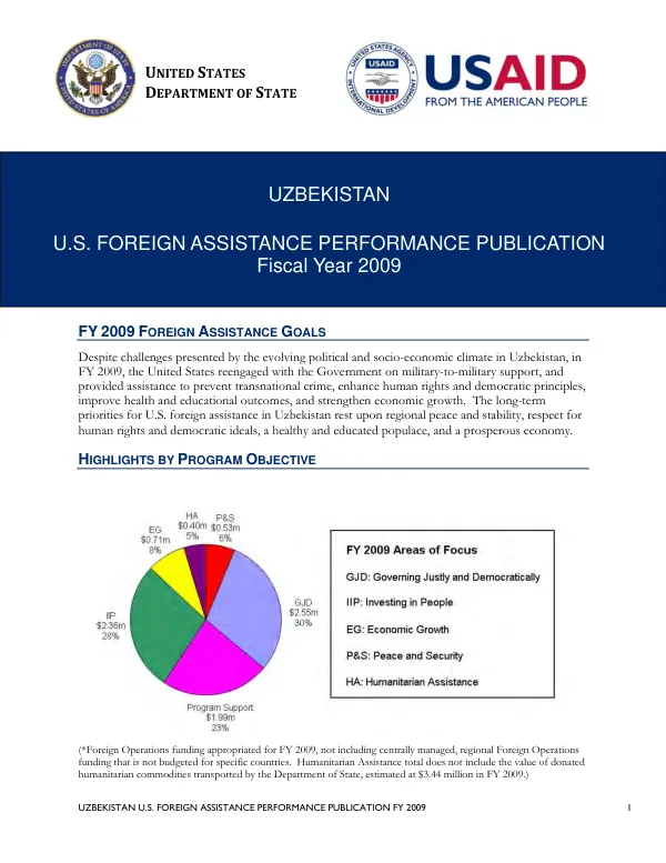 Uzbekistan U.S. Foreign Assistance Performance Publication FY 2009