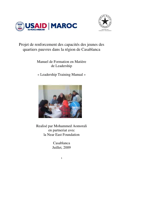 Projet de renforcement des capacités des jeunes des quarts pauvres dans la région de Casablanca