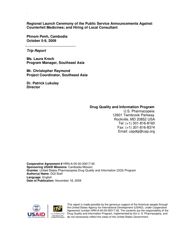 DQI Trip Report - Cambodia, October 2009