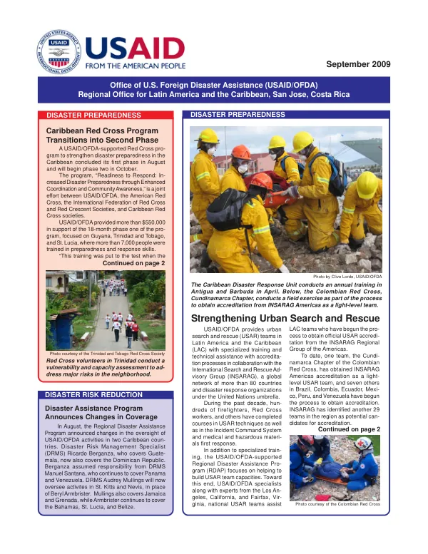 USAID/OFDA LAC NEWSLETTER SEPTEMBER 2009