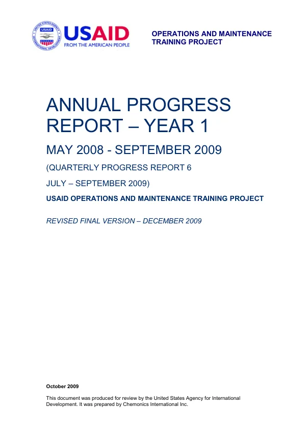 Annual Progress Report – Year 1: Operations and Maintenance Training Project