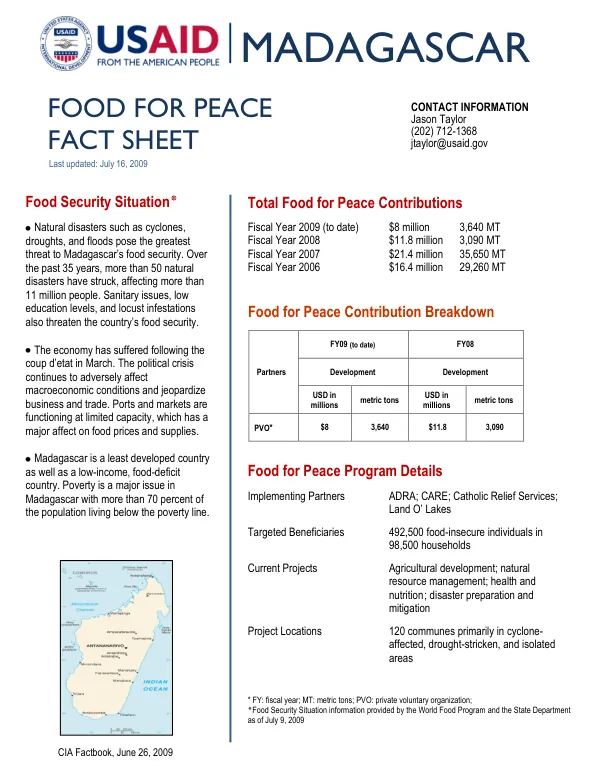 Food for Peace FACT SHEET MADAGASCAR
