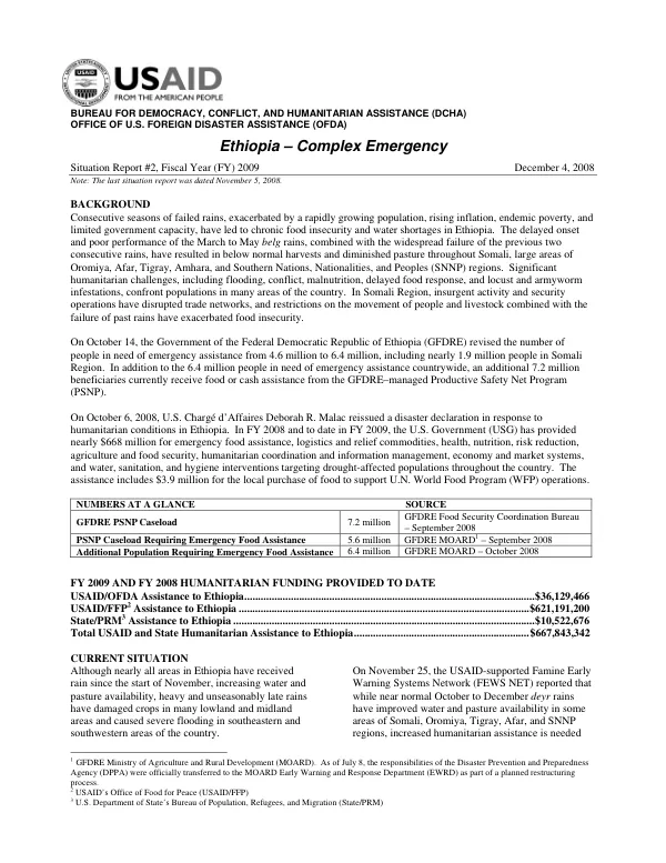 USAID/OFDA Ethiopia Complex Emergency situation Report #2 FY2009