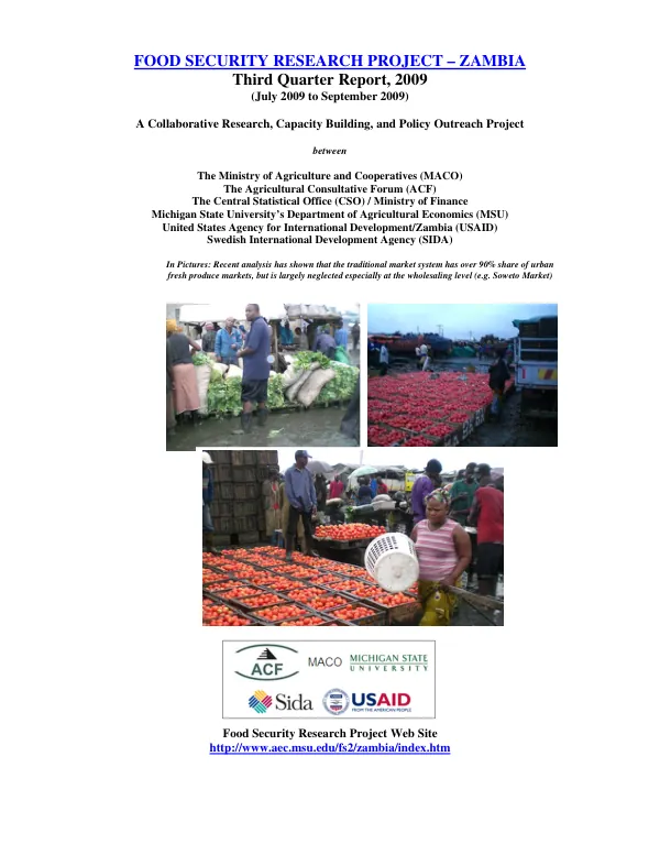 Food Security Research Project – Zambia: Third Quarter Report, 2009