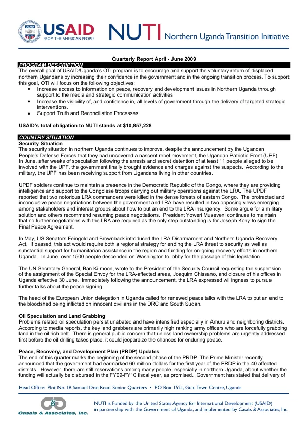 Quarterly Report April - June 2009