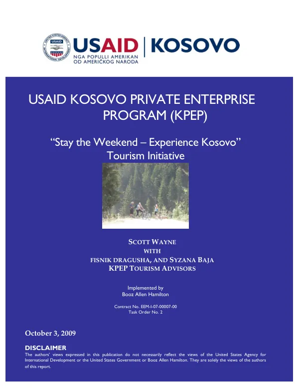 Kosovo Private Enterprise Program STTA Report: Stay the Weekend – Experience Kosovo Tourism Initiative