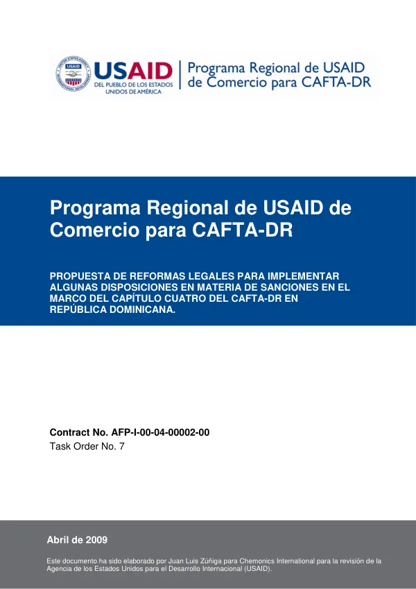Propuesta de Reformas Legales para Implementar Algunas Disposiciones en Materia de Sanciones en el Marco del Capítulo Cuatro del CAFTA-DR en República Dominicana