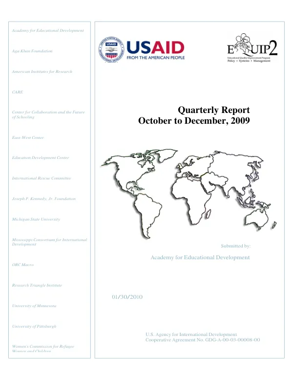 Quarterly Report October to December, 2009: EQUIP2 Education Policy, Systems Development, and Management