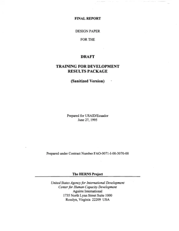 Draft final report -- design paper for the training for development results package