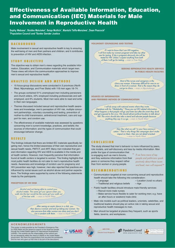 Effectiveness of Available Information, Education, and Communication (IEC) Materials for Male Involvement in Reproductive Health