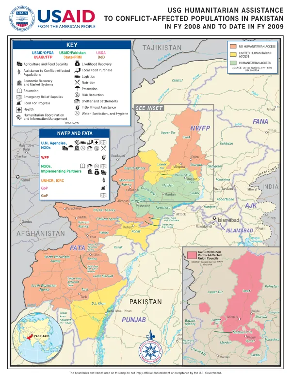 USG HUMANITARIAN ASSISTANCE TO COMFLICT-AFFECTED POPULATIONS IN PAKISTAN IN FY 2008 AND TO DATE IN FY 2009
