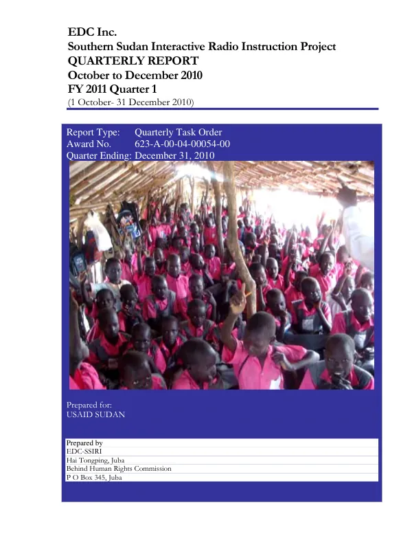 Annual Progress Report: Southern Sudan Interactive Radio Project
