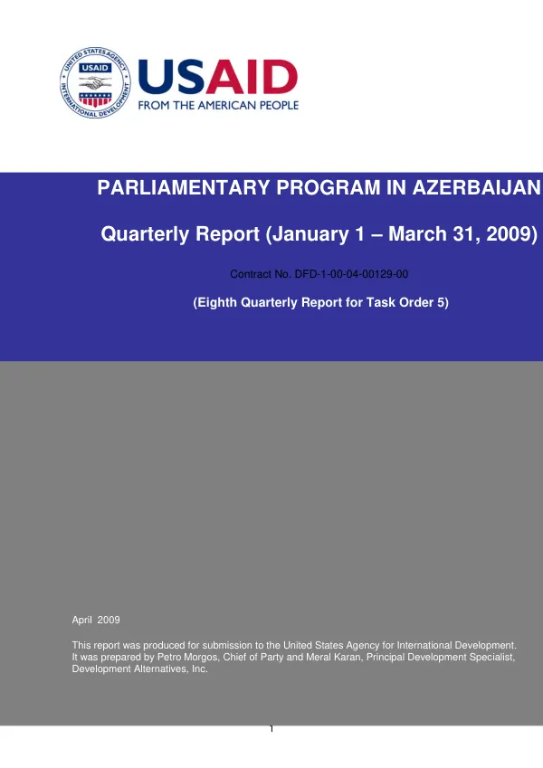 Parliamentary Program in Azerbaijan: Quarterly Report (January 1 – March 31, 2009)